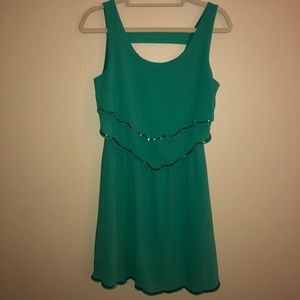 Green dress with beaded sequence trim